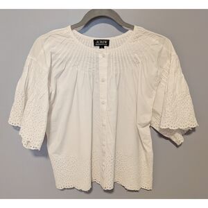 J. Crew White Puff Sleeve Blouse with Bib Collar